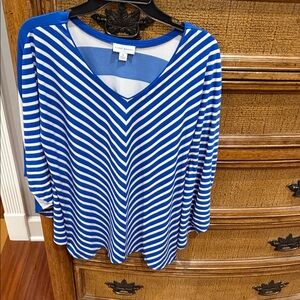 Susan Graver Blue and White Striped Jersey Top